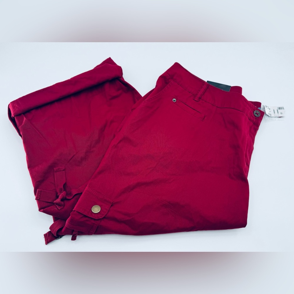 Avenue Convertible Cargo Pants Size 20 Maroon Capri Modern Fit Bootcut NEW